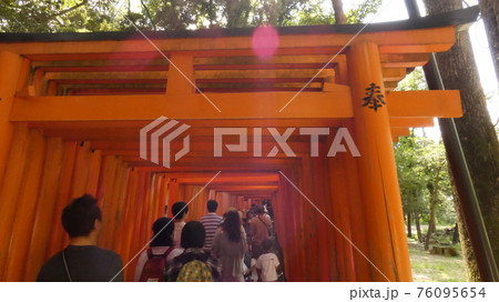 大勢の参拝者と歩く千本鳥居 76095654