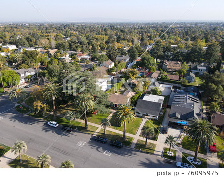 Aerial view above Pasadena neighborhood in California Aerial view above Pasadena neighborhood in California 76095975