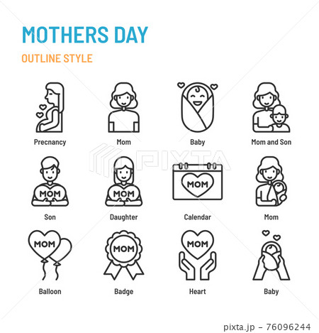 mothers day in outline icon and symbol set 76096244