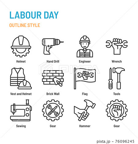 Labour day in outline icon and symbol set 76096245