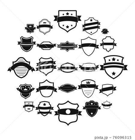 Shield badge icons set, simple style 76096315