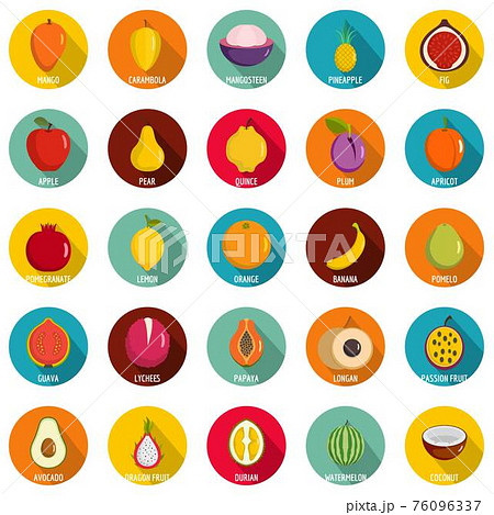 Fruits icons set, flat style Fruits icons set, flat style 76096337