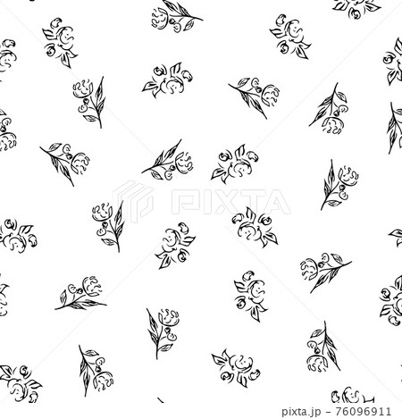 Doodle simple vector seamless pattern of hand-drawn peonies. Seamless random pattern of hand-drawn peonies. Isolated on white background. 76096911