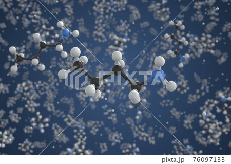 Butylamine molecule. Ball-and-stick molecular model. Chemistry related 3d rendering 76097133