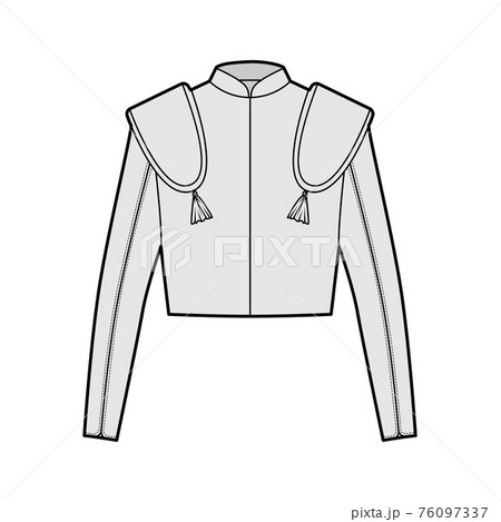 Torero jacket matador technical fashion illustration with long sleeves, stand collar, waist length, embellish chaqueta 76097337