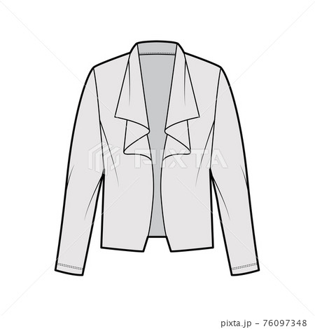 Roomy jacket technical fashion illustration with oversized, long sleeves, wrap collar opening. Flat coat template 76097348