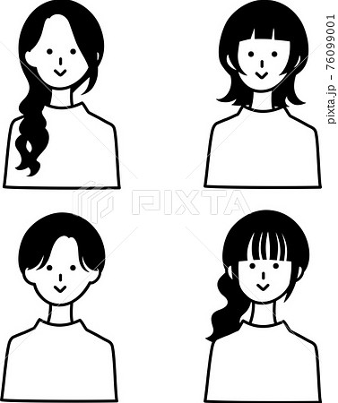 シンプルな女性アイコンセット4 白黒のイラスト素材