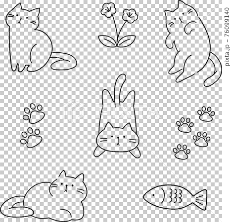 手描き風　猫の線画アイコンセット 76099140