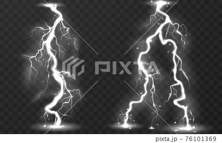 Set of lightnings storm and lightnings. Magic and bright. light effect Glowing. 76101369