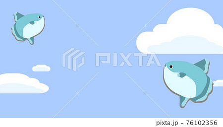 ブログアイキャッチ向け マンボウと青空の背景イラスト素材のイラスト素材
