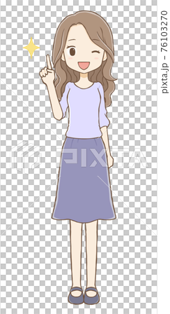 Long-haired woman pointing and perfect wink whole body Long-haired woman pointing and perfect wink whole body 76103270