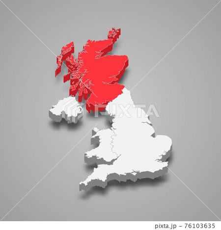 Scotland region location within United Kingdom 3d isometric map 76103635