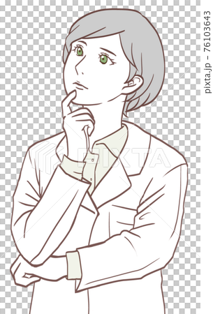 疑問を感じる女性医師（シンプルカラー） 76103643