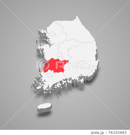 North Jeolla region location within South Korea 3d isometric map 76103665