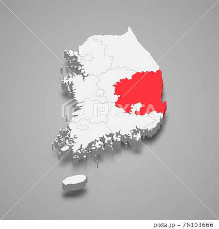 North Gyeongsang region location within South Korea 3d isometric 76103666