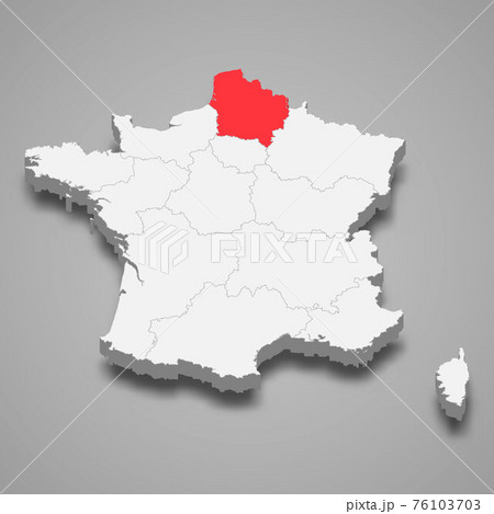 Hauts-de-France region location within France 3d isometric map Hauts-de-France region location within France 3d isometric map 76103703
