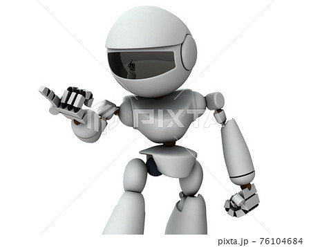 相手を詰問する人工知能のロボット。白バック。3Dレンダリング。 76104684