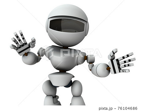 親切に話しかける人工知能のロボット。3Dレンダリング。白バック。 親切に話しかける人工知能のロボット。3Dレンダリング。白バック。 76104686