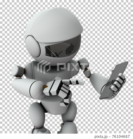 An artificial intelligence robot that operates a smartphone. online shopping. 3D rendering. White background. 76104687
