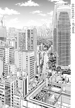 漫画風ペン画イラスト 街並のイラスト素材 [76104730] - PIXTA