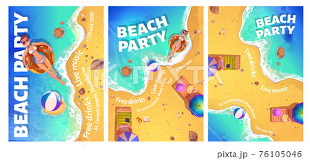 Beach party cartoon flyer with woman in ocean 76105046
