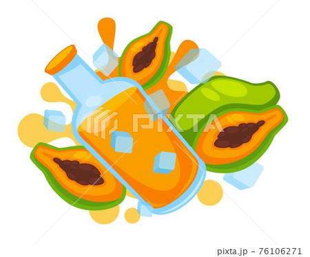 Papaya juice, cocktail in bottle with ice cubes 76106271