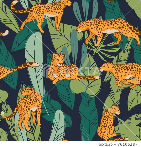 Cheetah or leopard with tropical flora pattern 76106287