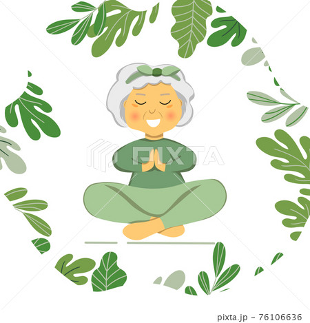 Sporty Granny does Yoga. Old person. Vector colorful cartoon illustration. Senior woman in pose yoga. Exercising for better health. Isolated flat image. Grandma. Grandmother character. Sporty Granny does Yoga. Old person. Vector colorful cartoon illustration. Senior woman in pose yoga. Exercising for better health. Isolated flat image. Grandma. Grandmother character. 76106636