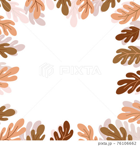 Floral frame with colorful exotic branches on white background. Ornate border with tropic leaves. Vector stock illustration for wallpaper, posters, card. Doodle style. Copy space. 76106662