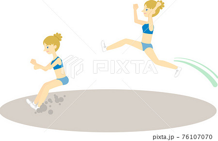 走り幅跳びをする女性アスリート（黒人・アフリカ系） 76107070
