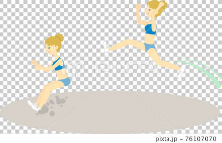 走り幅跳びをする女性アスリート（黒人・アフリカ系） 76107070