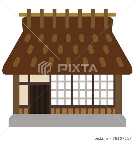 シンプルな茅葺屋根の家 76107217