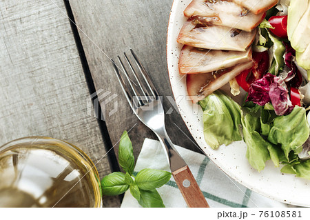 Healthy eating concept flat lay. Mediterranean diet, food on wooden background Healthy eating concept flat lay. Mediterranean diet, food on wooden background 76108581