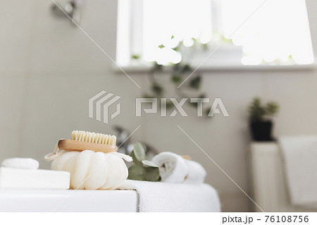 Washbasin in bathroom, bath accessories. Household, hotel cleaning concept 76108756