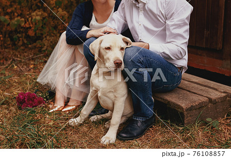 Lovely couple outdoor has romantic photo session. Blurred background 76108857