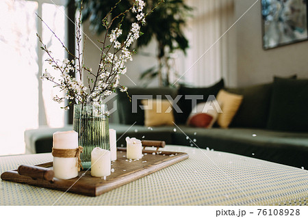 Comfort at home. Relaxing time with candles. Comfort at home. Relaxing time with candles. 76108928