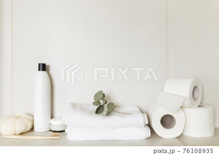 Washbasin in bathroom, bath accessories. Household, hotel cleaning concept 76108935