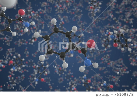 Benzamide molecule. Ball-and-stick molecular model. Chemistry related 3d rendering 76109378