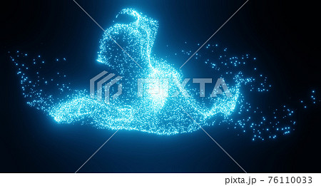 Abstract motion background shining blue neon glow particles depth of field. Surfaces as futuristic landscape cyberspace or hologram. New year and Christmas Sci Fi background. 3d rendering Abstract motion background shining blue neon glow particles depth of field. Surfaces as futuristic landscape cyberspace or hologram. New year and Christmas Sci Fi background. 3d rendering 76110033