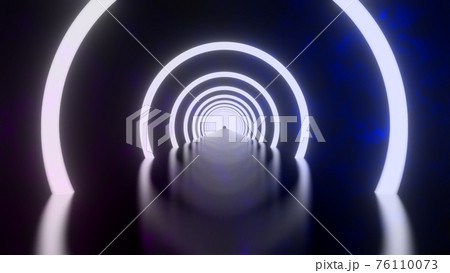 3D rendering, Loop motion of glowing neon ring and on dark galaxy star background. Neon light abstract background. Circles laser show fashion. virtual reality outer space with way star space panorama 76110073