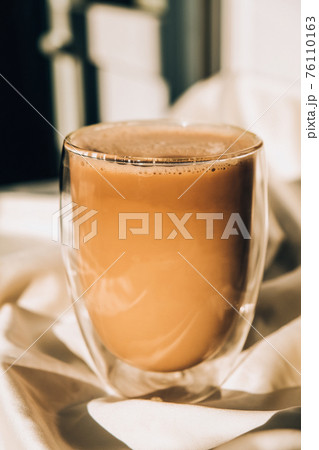 Cup of latte cappuccino. Morning coffee aesthetics vibes. Breakfast. Cup of latte cappuccino. Morning coffee aesthetics vibes. Breakfast. 76110163