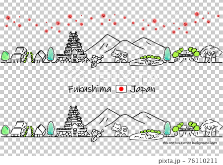 Fukushima cityscape and simple line drawing set of new coronavirus 76110211