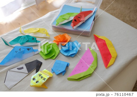 小学生が作った折り紙 いるか ぺんぎん スイカ お花 かえる 小学生が作った折り紙 いるか ぺんぎん スイカ お花 かえる 76110467