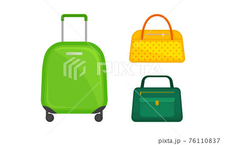 Wheeled Baggage and Hand Luggage or Carry-on Bag with Handle Vector Set Wheeled Baggage and Hand Luggage or Carry-on Bag with Handle Vector Set 76110837
