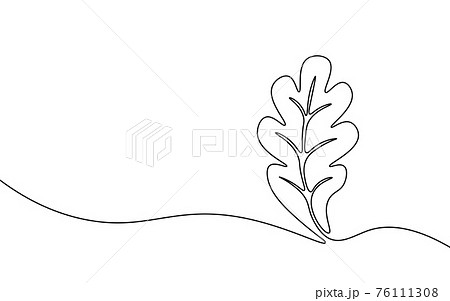 Single continuous line art growing oak sprout. Plant leaves oak-tree grow soil eco natural farm concept design. One sketch outline drawing vector illustration 76111308
