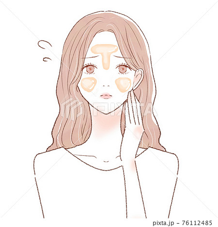 脂性肌(オイリー肌)に悩む女性 脂性肌(オイリー肌)に悩む女性 76112485