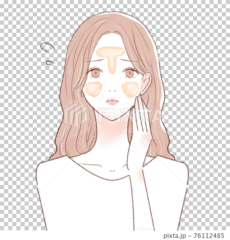 脂性肌(オイリー肌)に悩む女性 脂性肌(オイリー肌)に悩む女性 76112485