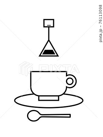 紅茶とティーバッグ モノクロイラストのイラスト素材