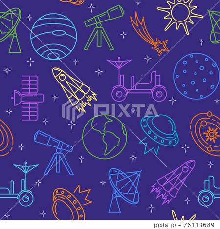 Colorful seamless pattern with space icons in thin line style Colorful seamless pattern with space icons in thin line style 76113689