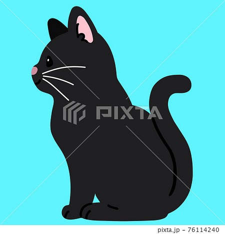 横を向いて座るシンプルで可愛い黒猫のイラスト 主線なしのイラスト素材
